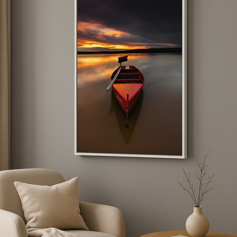 Quadro Canvas Barco Vermelho Ao Por Do Sol