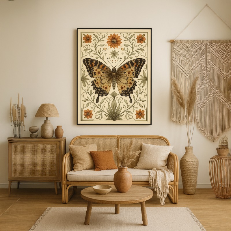 Quadro Canvas Borboleta Boho Folk Art