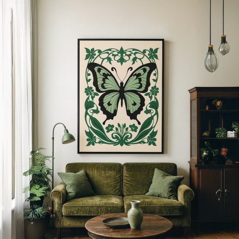 Quadro Canvas Borboleta Verde Art Noveau