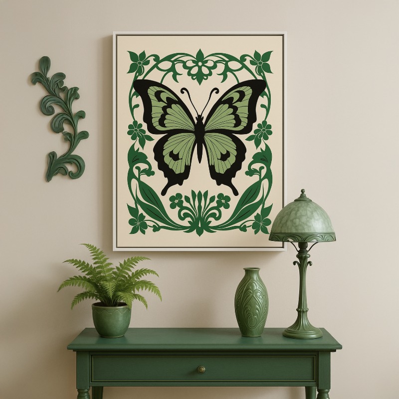 Quadro Canvas Borboleta Verde Art Noveau