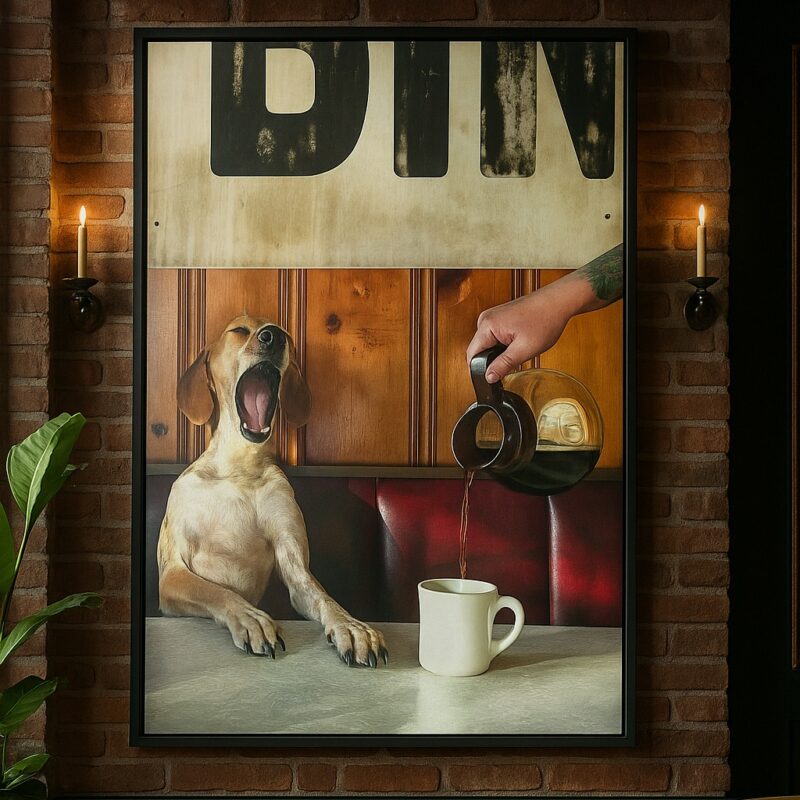Quadro Canvas Café Cachorro Caramelo Na Cafeteria