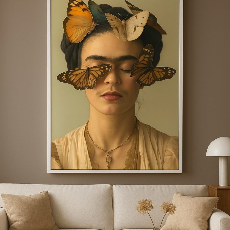 Quadro Canvas Frida Com Borboletas