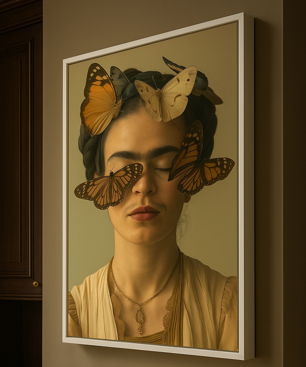 Quadro Canvas Frida Com Borboletas