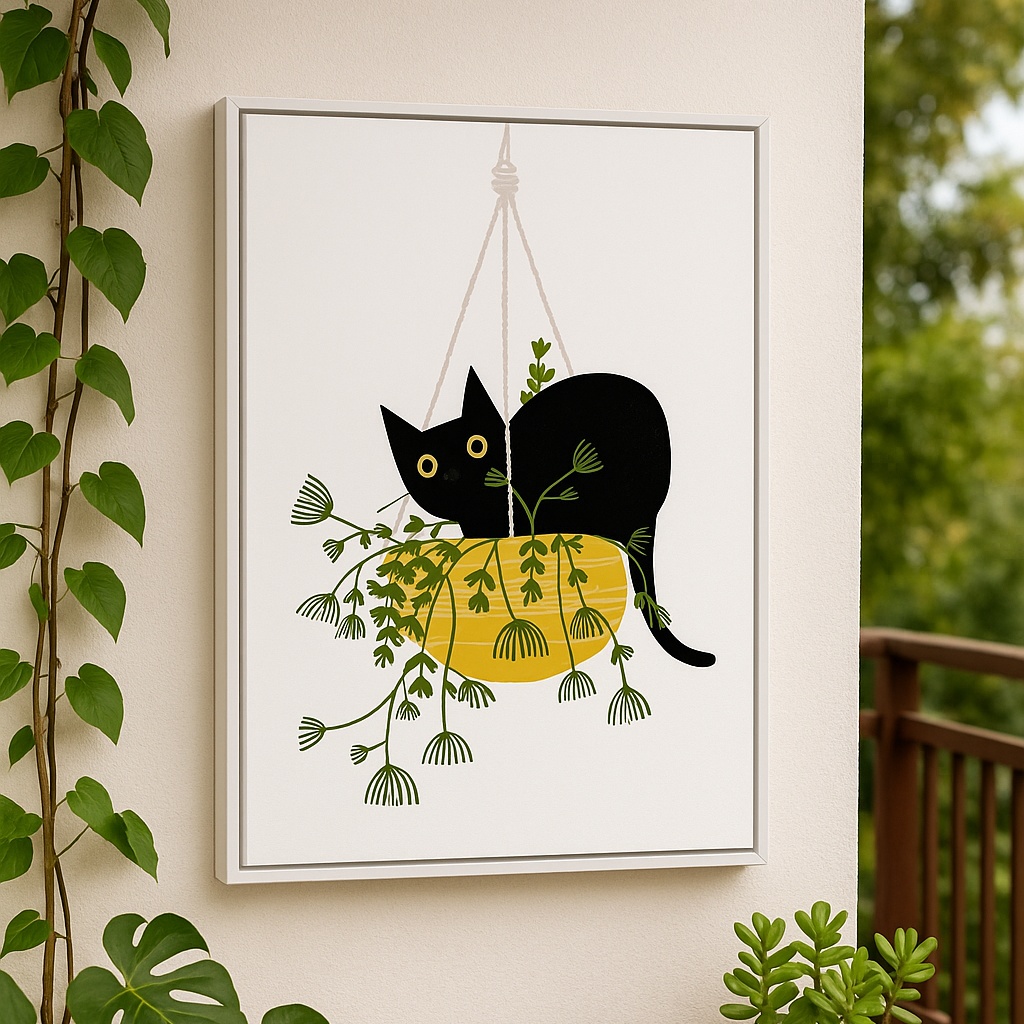 Quadro Canvas Gato No Vaso De Plantas