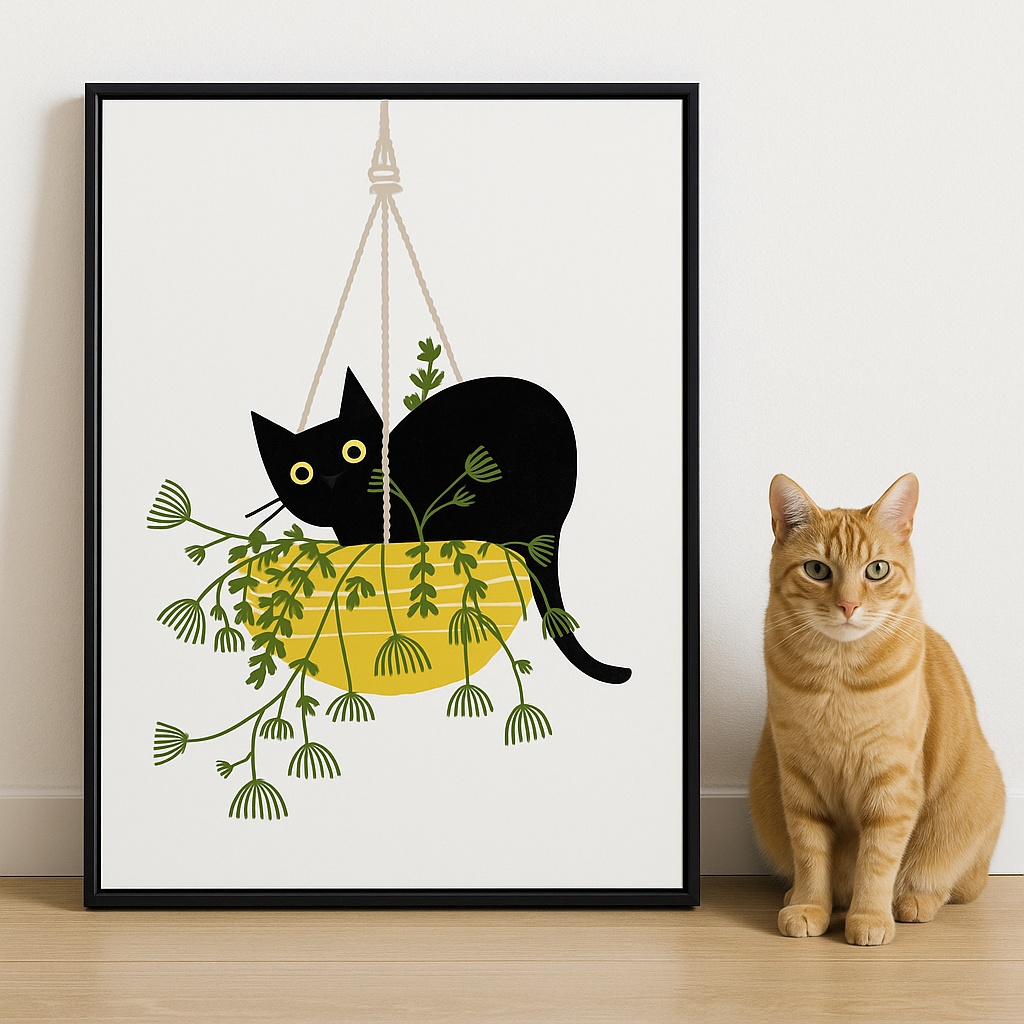 Quadro Canvas Gato No Vaso De Plantas