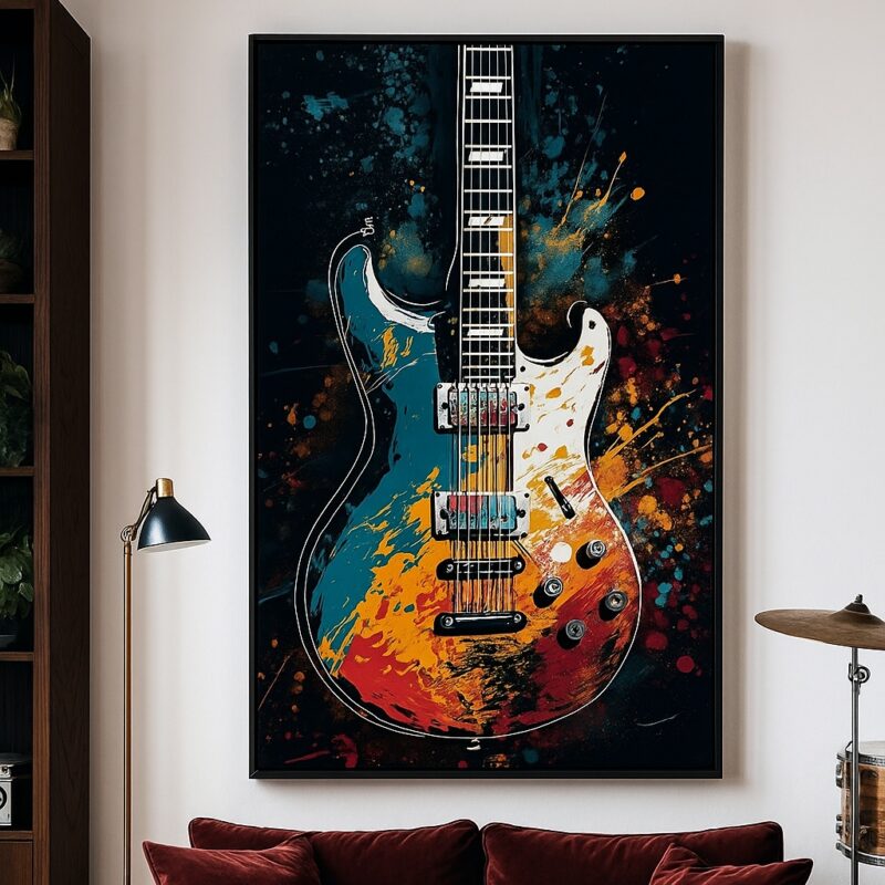 Quadro Canvas Guitarra Aquarela