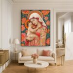 Quadro Canvas Maria Com Menino Jesus Floral