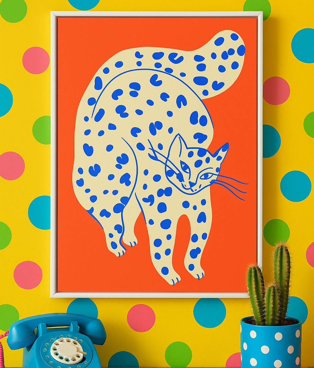 Quadro Canvas Moderno Gato POP Poá Laranja - Imagem 4