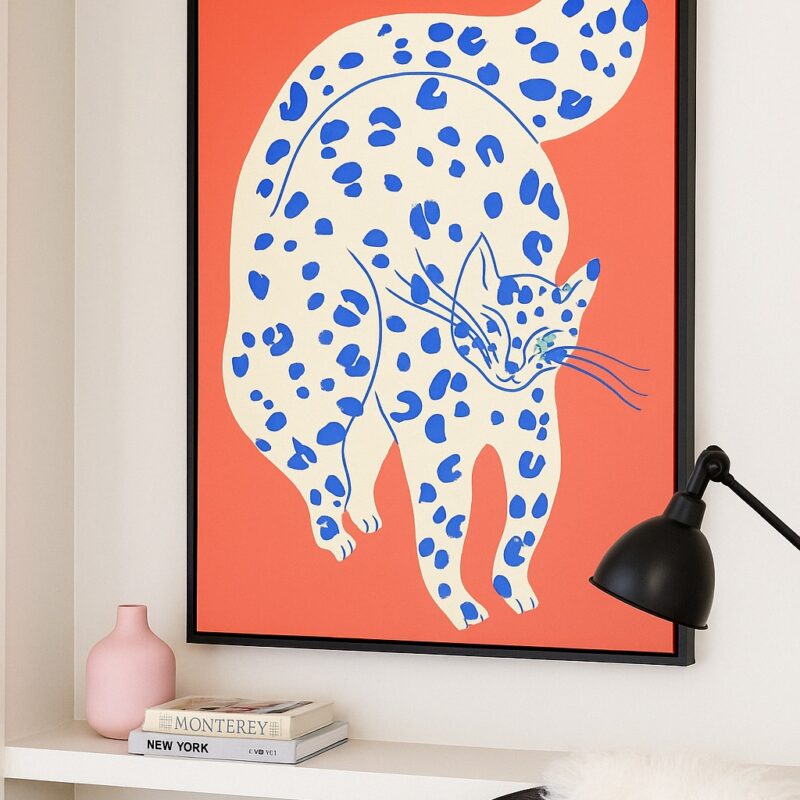 Quadro Canvas Moderno Gato POP Poá Laranja