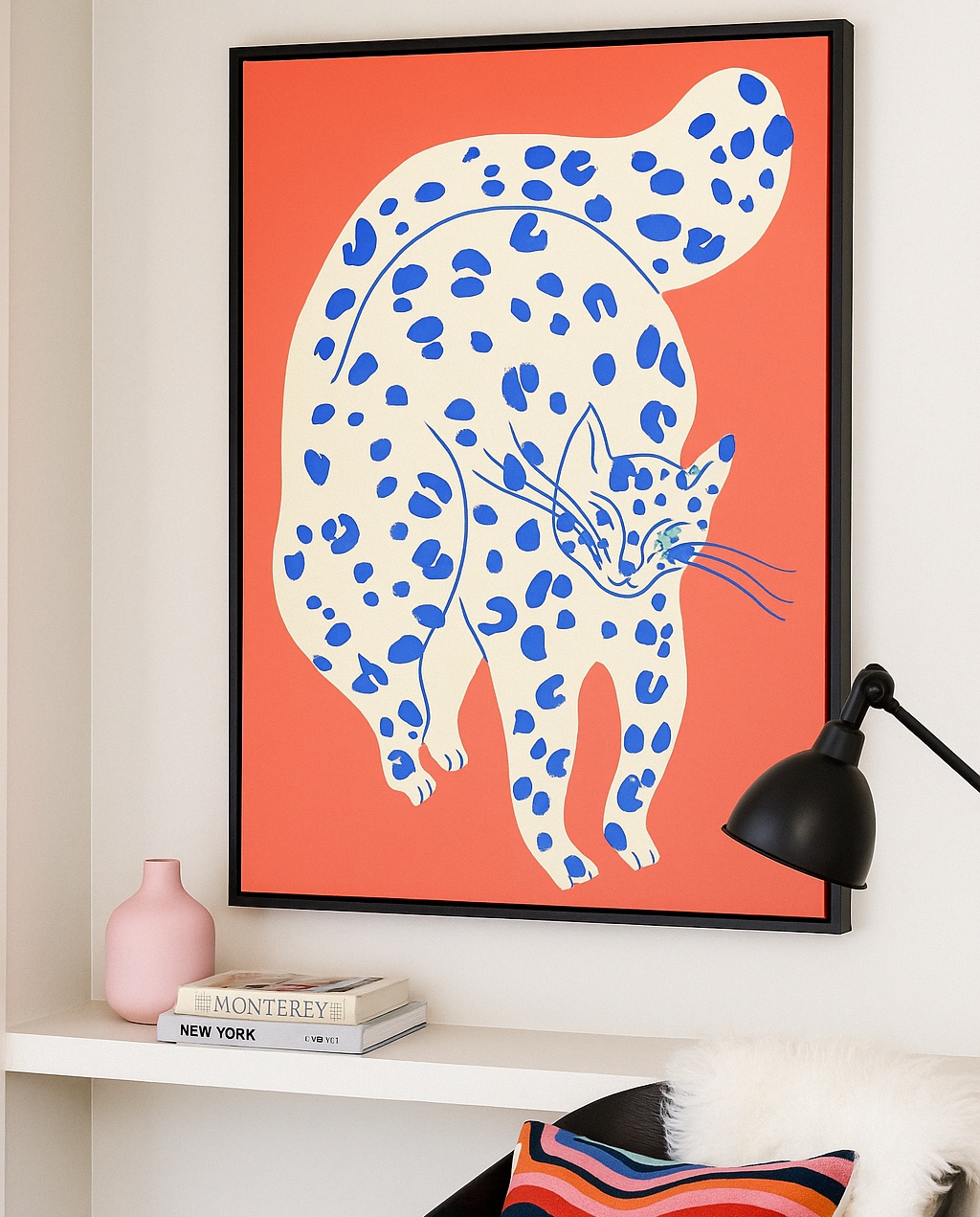 Quadro Canvas Moderno Gato POP Poá Laranja