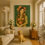 Quadro Canvas Mulher Ruiva Vintage Flores