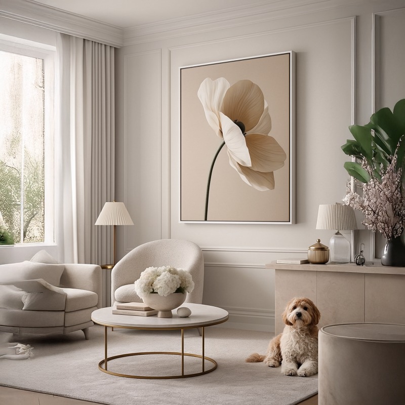 Quadro Canvas Neutro Flor Bege