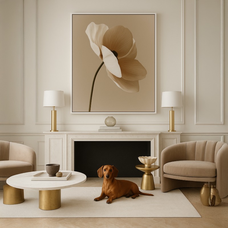 Quadro Canvas Neutro Flor Bege