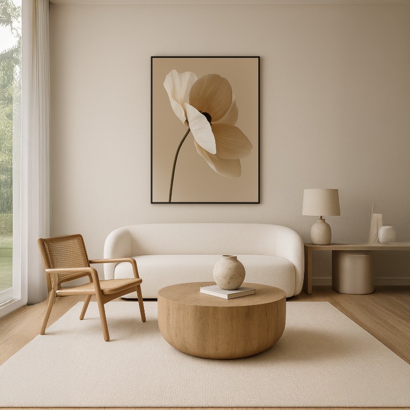 Quadro Canvas Neutro Flor Bege - Imagem 4