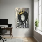Quadro Decorativo Arte Abstrata Negra Com Coroa - 70x50cm
