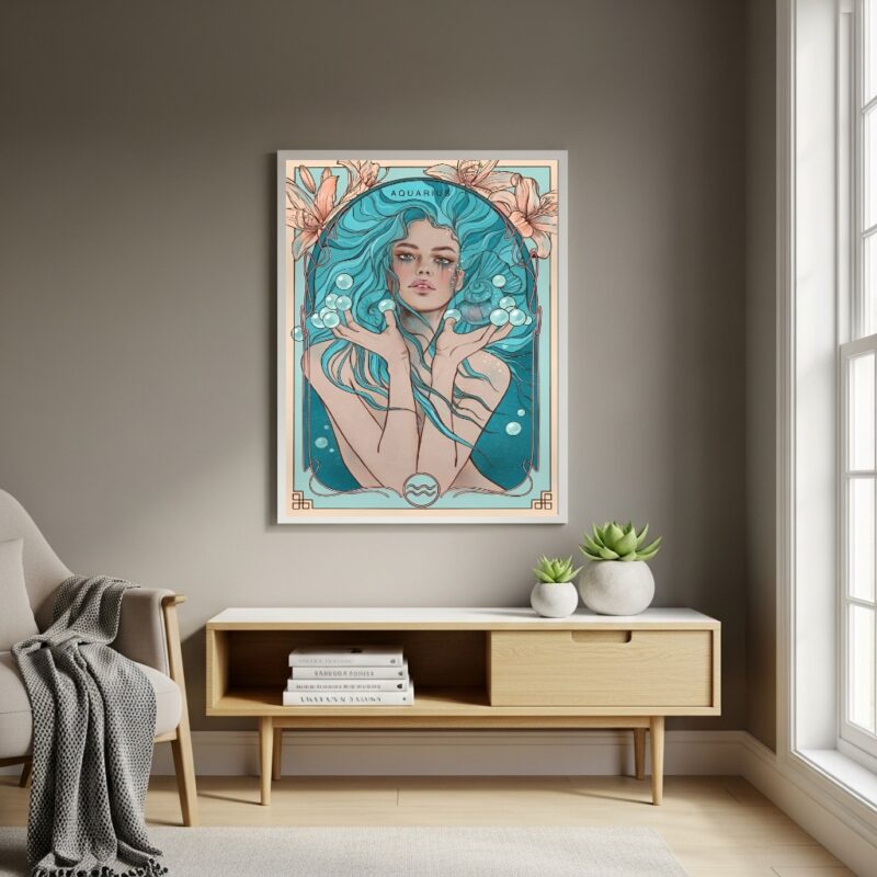 Quadro Decorativo Arte Inspirada Signo Aquário - 70x50cm