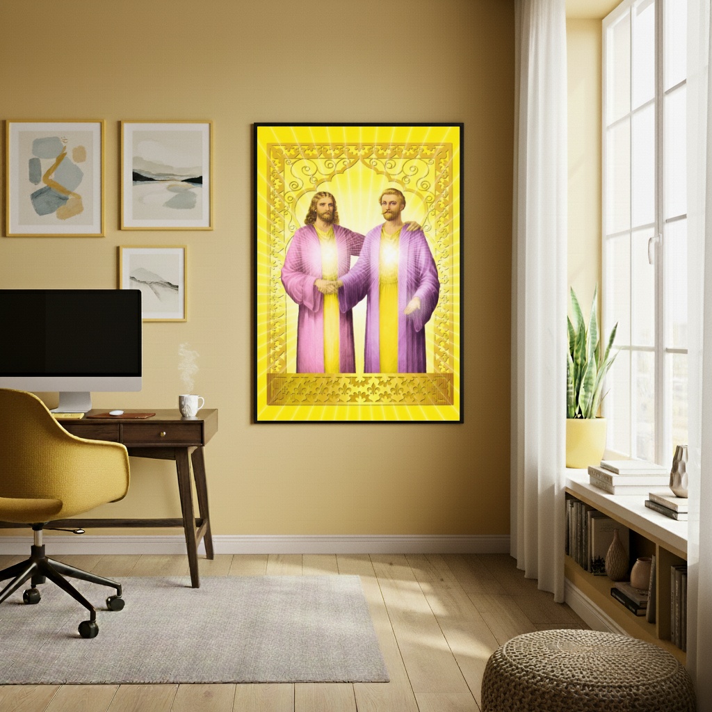 Quadro Decorativo Arte Jesus Cristo e Saint Germain -70x50cm