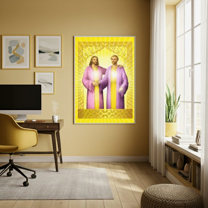 Quadro Decorativo Arte Jesus Cristo e Saint Germain -70x50cm