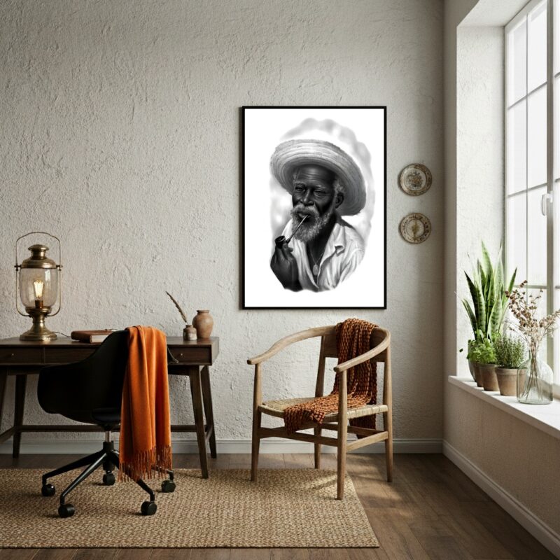 Quadro Decorativo Arte Preto Velho P&B- 70x50cm