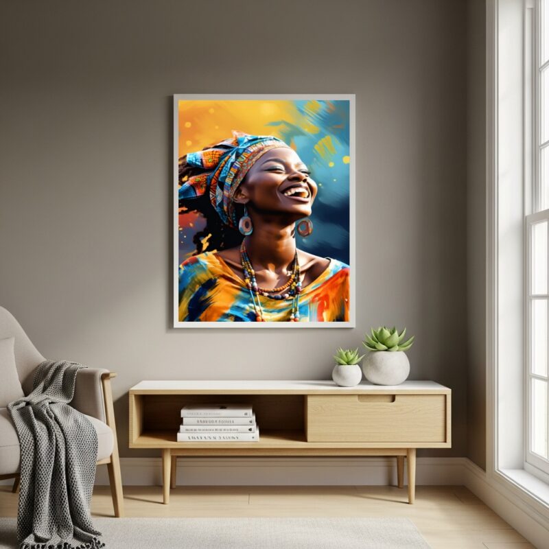 Quadro Decorativo Arte Vibrante Mulher Africana - 70x50cm