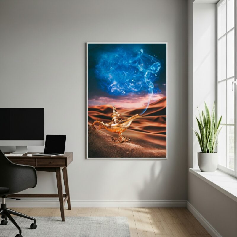 Quadro Decorativo Arte da Lâmpada Mágica do Gênio - 70x50cm