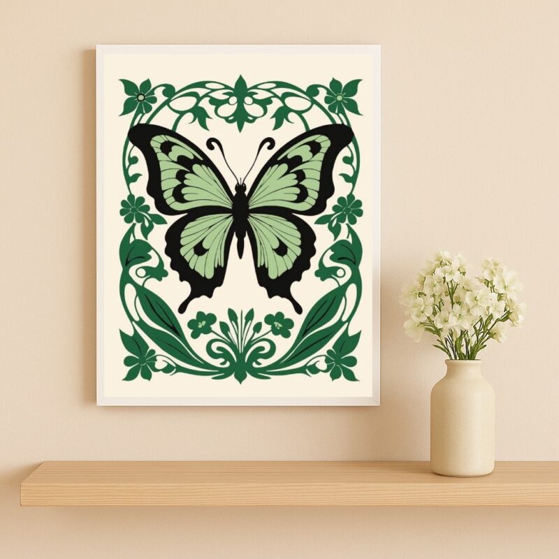 Quadro Decorativo Borboleta Art Nouveau Verde