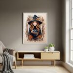 Quadro Decorativo Bruxa Apreciando um Café - 70x50cm