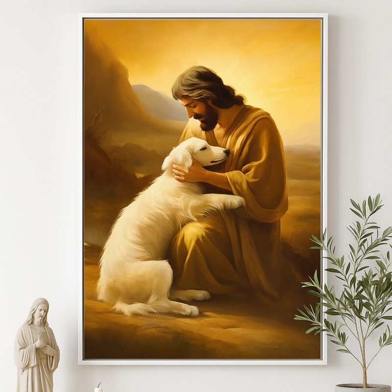 Quadro Decorativo Canvas Jesus Com Cachorro