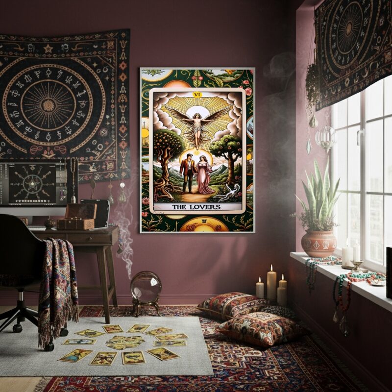 Quadro Decorativo Carta de Tarô Os Enamorados - 70x50cm
