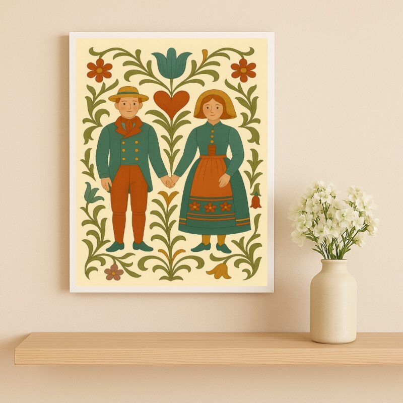 Quadro Decorativo Casal Vintage Folk Art