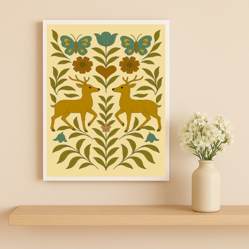 Quadro Decorativo Cervos Folk Art