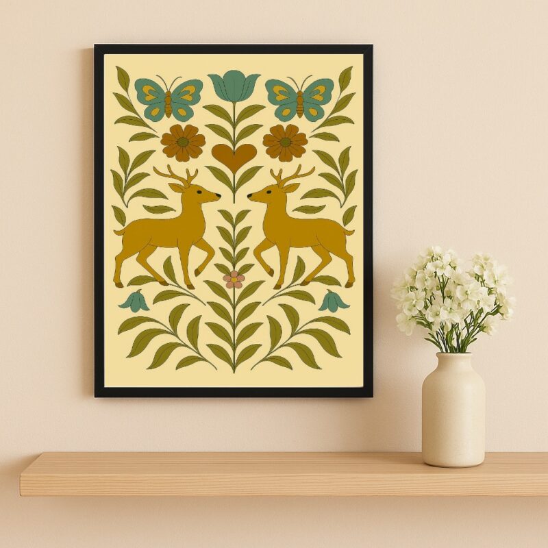 Quadro Decorativo Cervos Folk Art