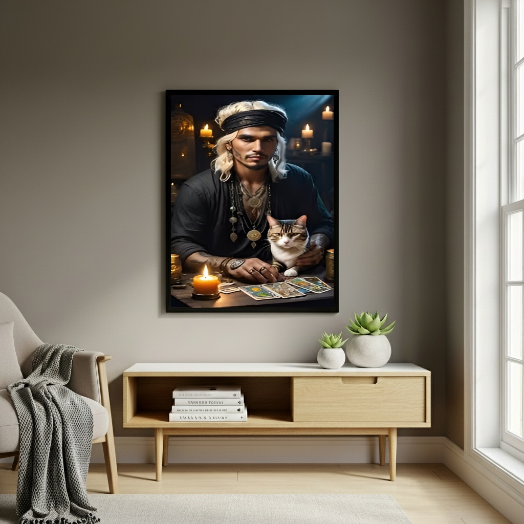 Quadro Decorativo Cigano com Gato - 70x50cm