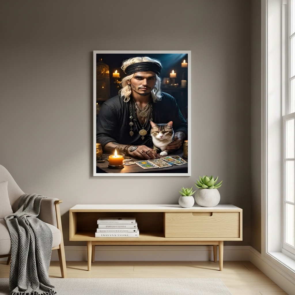 Quadro Decorativo Cigano com Gato - 70x50cm