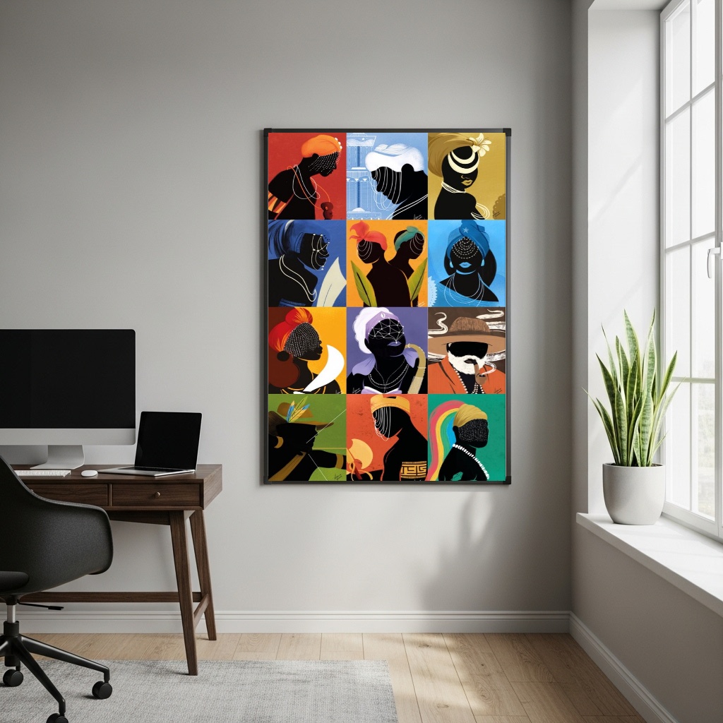 Quadro Decorativo Colagem Artística de Orixás - 70x50cm