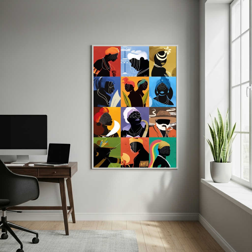Quadro Decorativo Colagem Artística de Orixás - 70x50cm