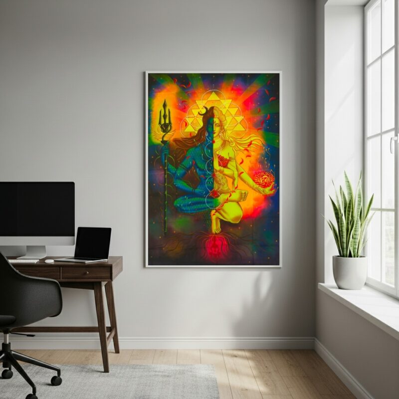 Quadro Decorativo Deus Hindu Shiva e A Deusa Parvati-70x50cm