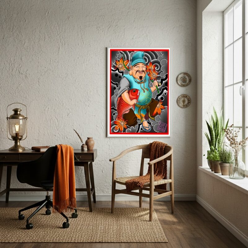 Quadro Decorativo Ebisu - Deus Japonês da Sorte - 70x50cm