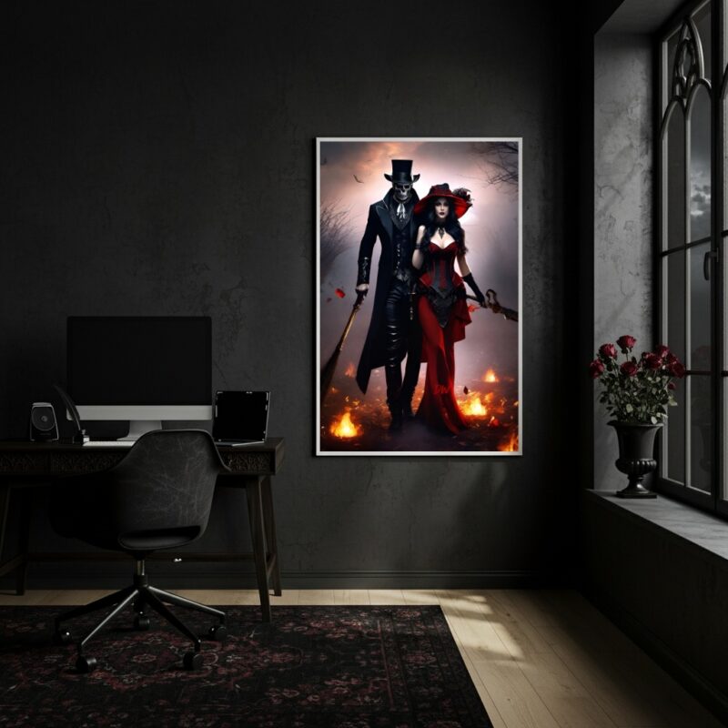 Quadro Decorativo Exu Caveira e Pomba Gira - 70x50cm