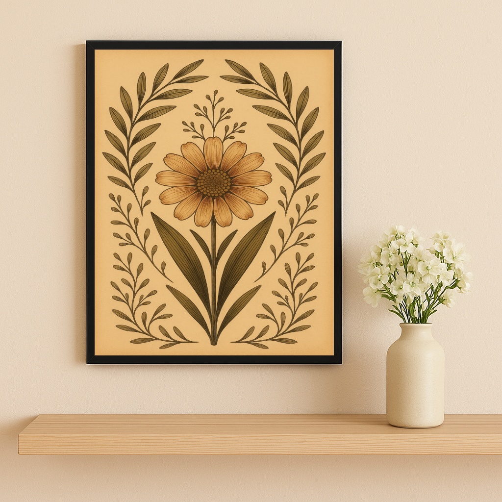 Quadro Decorativo Flor Vintage Folk Art