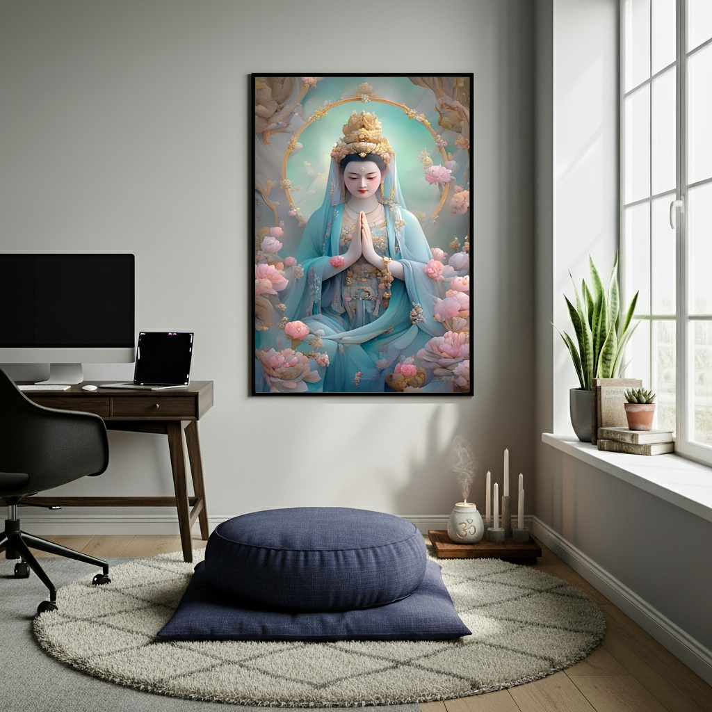 Quadro Decorativo Guanyin - Figura de compaixão - 70x50cm