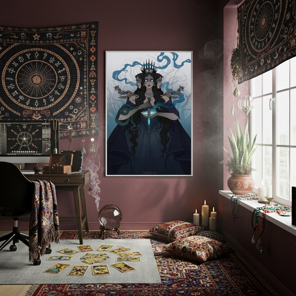 Quadro Decorativo Hécate Deusa Grega da Bruxaria - 70x50cm