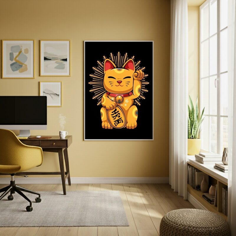 Quadro Decorativo Maneki Neko - Gato da Sorte - 70x50cm