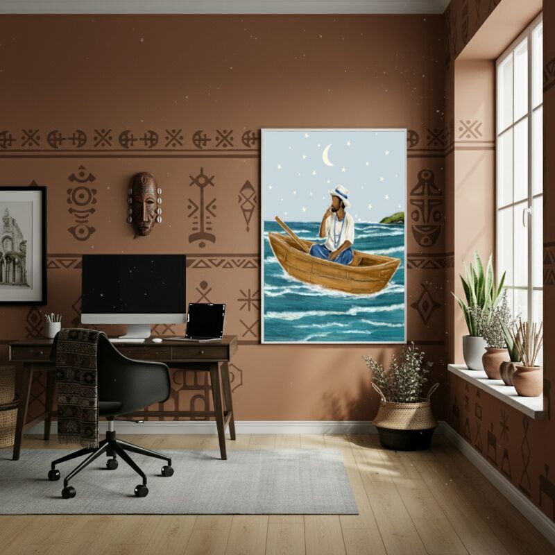 Quadro Decorativo Marinheiro e o Céu Estrelado - 70x50cm
