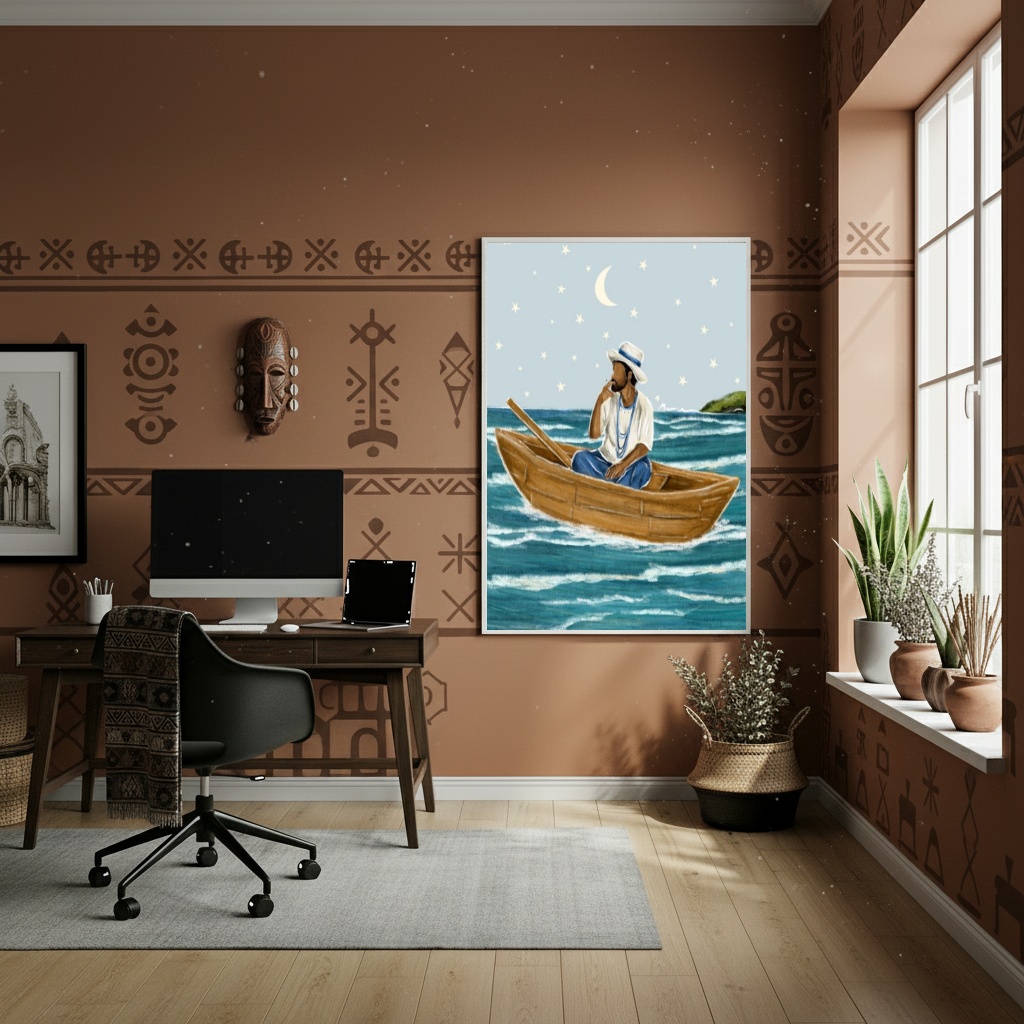 Quadro Decorativo Marinheiro e o Céu Estrelado - 70x50cm