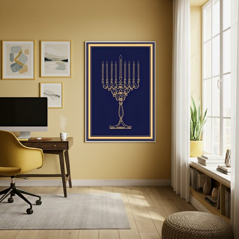 Quadro Decorativo Menorá - Símbolo do Judaísmo - 70x50cm