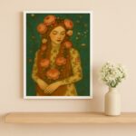 Quadro Decorativo Mulher Ruiva Com Flores