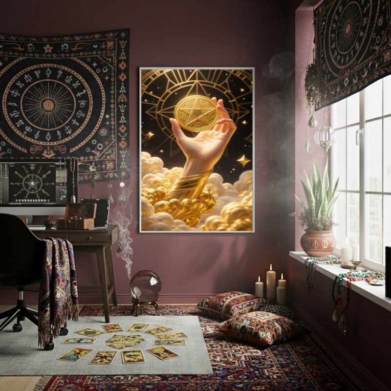 Quadro Decorativo Naipe de Ouros no Tarot - 70x50cm