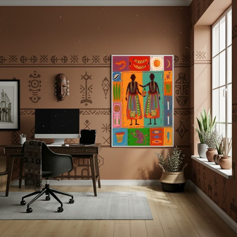 Quadro Decorativo Orixás Ibeji Divindades Gêmeas - 70x50cm