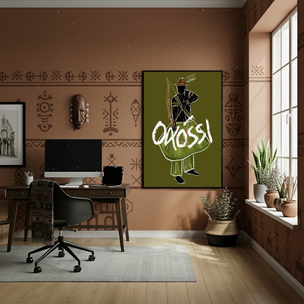 Quadro Decorativo Oxóssi - Orixá da Caça - 70x50cm
